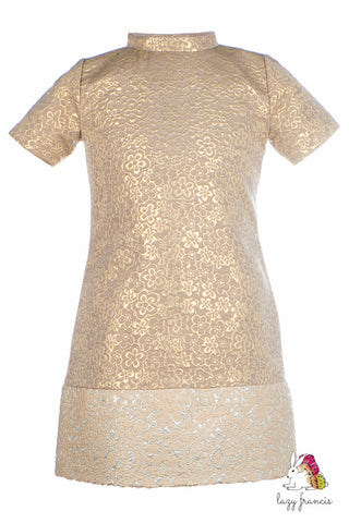 Precious Flower Gold Girls Jacquard Trapeze Dress