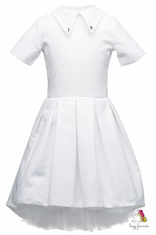 Classic Flower High-Low White Girls Dress