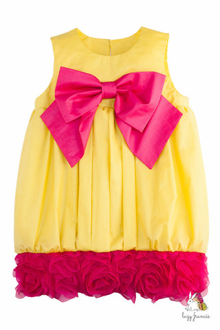 Rose Garden Yellow Girls Puff Dress