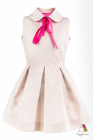 Velvet Flower Pink Linen Girls Dress