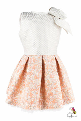 Sky Flower Orange Girls Jacquard Dress
