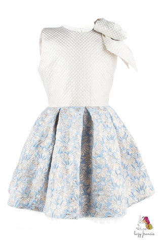 Sky Flower Blue Girls Jacquard Dress