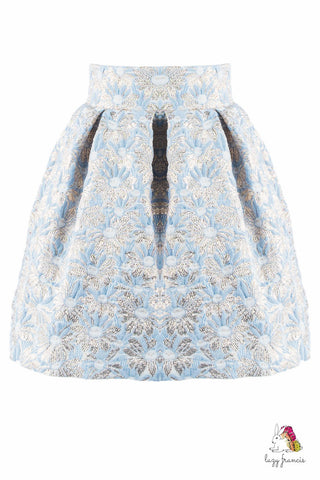 Sky Flower Blue Girls Jacquard Skirt