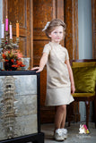 Precious Flower Gold Girls Jacquard Trapeze Dress